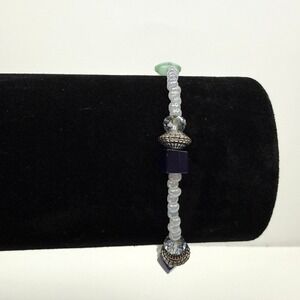 Acrylic Beaded Bracelet Stretch Band Blue Green Silver Accent Beads Jewelry